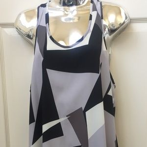 Black/gray/lavender/white geometry pattern dress